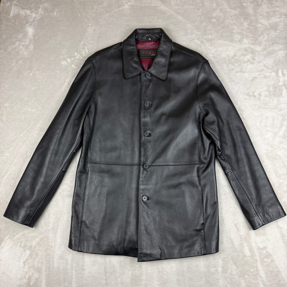 VTG Rogue Pebbled Leather Jacket Mens M Black Lined Car Coat Heavyweight 90s